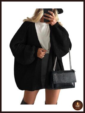 Oversized Open Front Knit Cardigan Long Sleeve Loose Fit Sweater